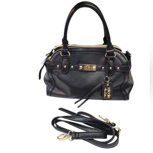NICOLE MILLER Black and Gold Studded Satchel w/Crossbody Strap EUC
